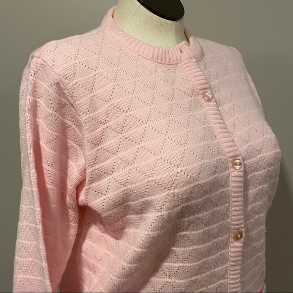 SALE: Vintage 60s Knit Cardigan XL Pink - Picture 4 of 6